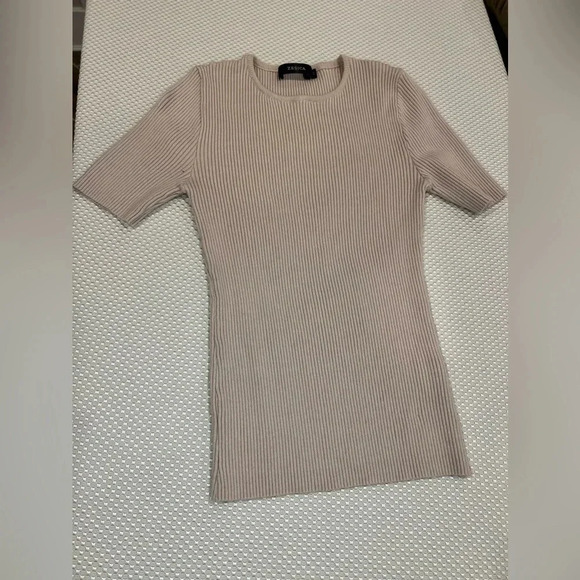 ✨ZESICA Short Sleeve Crewneck Shirt Ribbed Knit Slim Fit medium cream - Picture 4 of 6